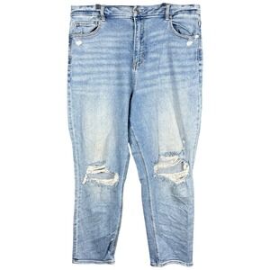 American Eagle Curvy Mom Jean Womens 16 Light Blue Distressed High Rise Stretch